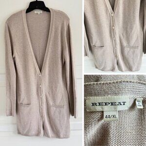 REPEAT Tan V-neck Long Cardigan Sweater Size 44/XL 41937